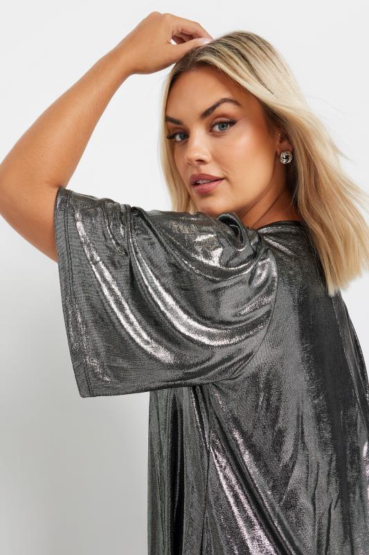 YOURS Plus Size Dark Grey Foil Pleated Swing Top | Yours Clothing 4