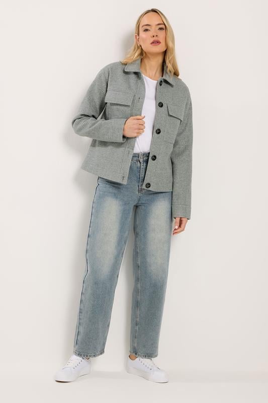 LTS Tall Grey Brushed Button Trucker Jacket | Long Tall Sally 4