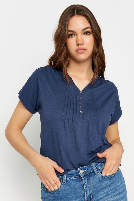 LTS Tall Women's Navy Blue Cotton Henley T-Shirt | Long Tall Sally 1