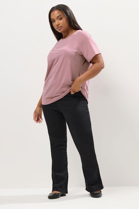 YOURS Plus Size Pink Diamante Embellished T-Shirt | Yours Clothing 1
