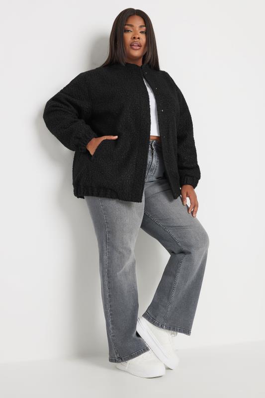 YOURS Plus Size Black Boucle Bomber Jacket | Yours Clothing 2