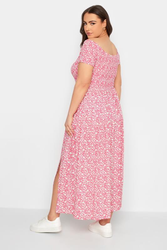 YOURS Plus Size Pink Ditsy Floral Bardot Maxi Dress | Yours Clothing 4