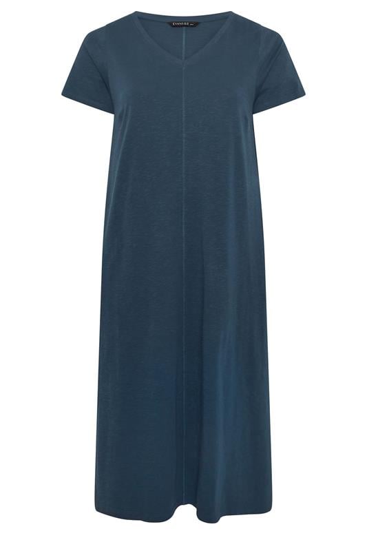 EVANS Plus Size 2 Pack Green & Navy Blue Cotton Dresses | Evans 8