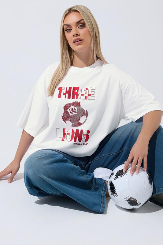 LIMITED COLLECTION Plus Size White 'Three Lions' England T-Shirt | Yours Clothing 1