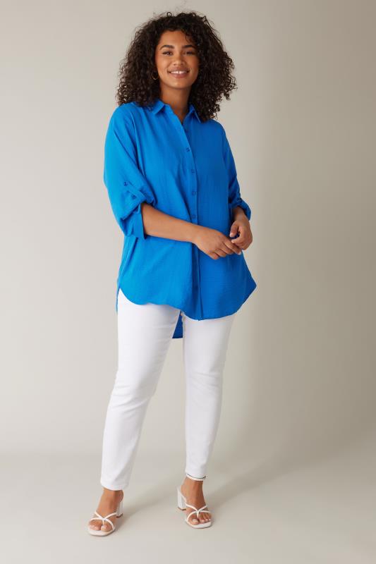 EVANS Plus Size Blue Tab Sleeve Shirt | Evans  2