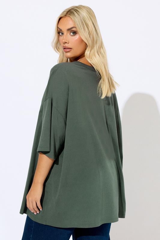 Plus Size Khaki Green Oversized Boxy T-Shirt | Yours Clothing 3