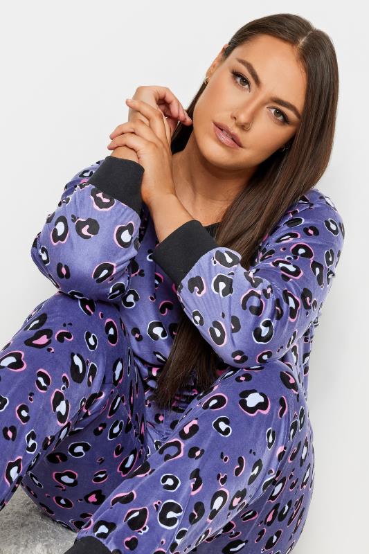 YOURS Plus Size Blue Animal Print Velour Lounge Set | Yours Clothing 4