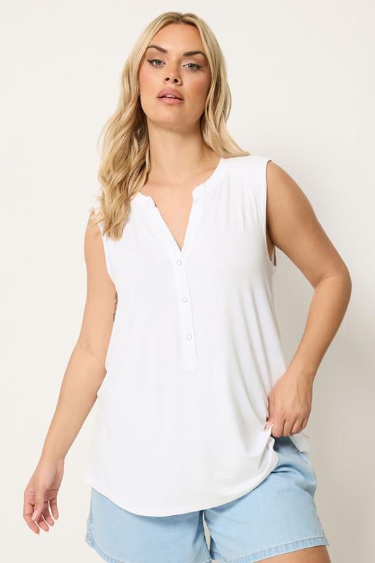 YOURS Plus Size White Notch Neck Vest Top | Yours Clothing 1
