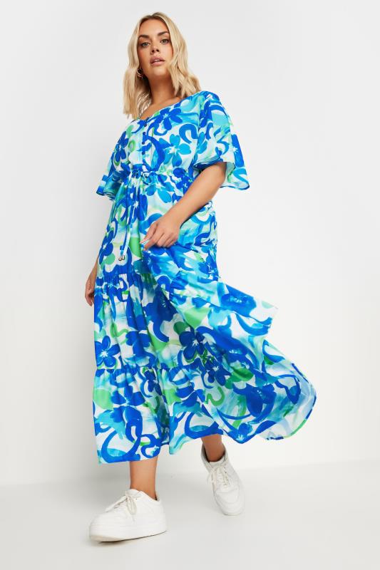 YOURS Plus Size Aqua Blue Abstract Floral Print Maxi Dress | Yours Clothing 3