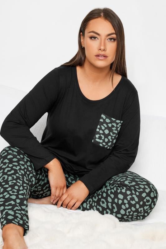 Plus Size  YOURS Curve Black Animal Print Long Sleeve Pyjama Set