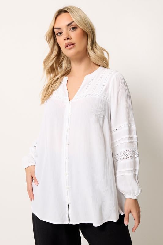 YOURS Curve White Notch Neck Crochet Blouse