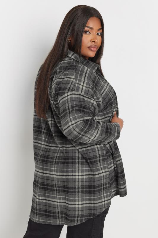 YOURS Plus Size Charcoal Grey Check Oversized Shirt | Yours Clothing  5