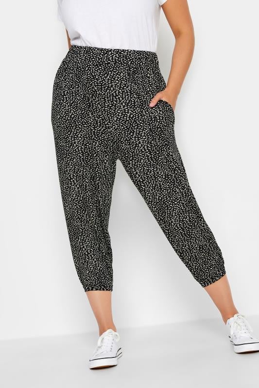 Plus Size  YOURS Curve Black Spot Print Cropped Harem Joggers