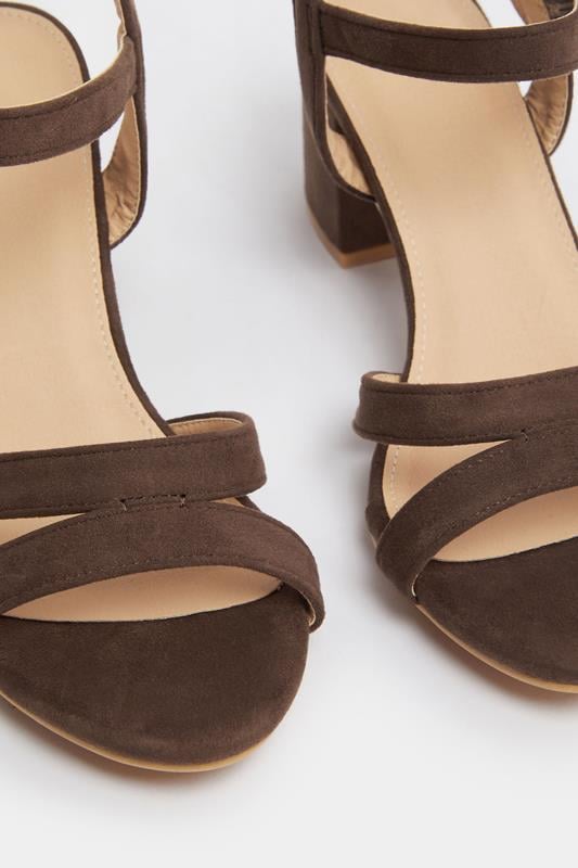 Brown Faux Suede Mid Block Heel Sandals In Wide E Fit & Extra Wide EEE Fit | Yours Clothing 5