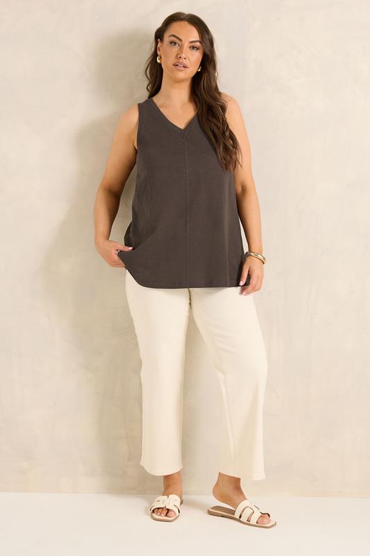 EVANS Plus Size Chocolate Brown Premium Cotton Vest Top 1