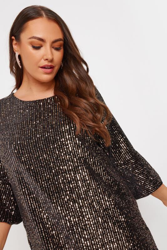 YOURS Plus Size Black & Gold Velvet Sequin Top | Yours Clothing 3