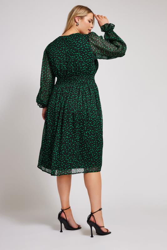 YOURS LONDON Plus Size Green Spot Print Dobby Midi Dress | Yours Clothing 4