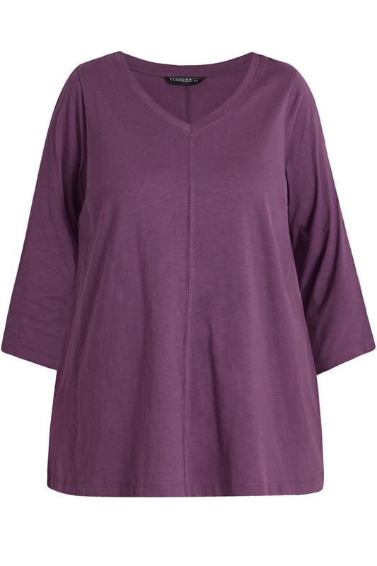 EVANS Plus Size Plum Purple Cotton T-Shirt | Evans 5