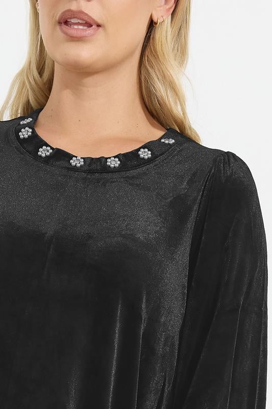 YOURS Plus Size Black Velour Embellished Shift Dress | Yours Clothing 4