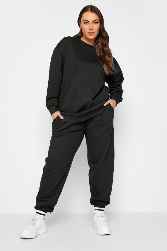 YOURS Plus Size Black Crew Neck Sweatshirt | Yours Clothing 2