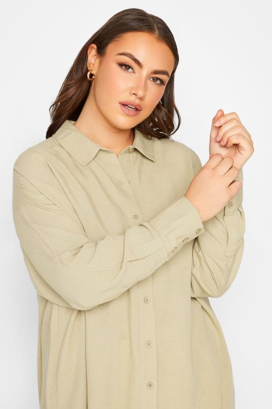 YOURS Plus Size Beige Brown Linen Shirt | Yours Clothing 4