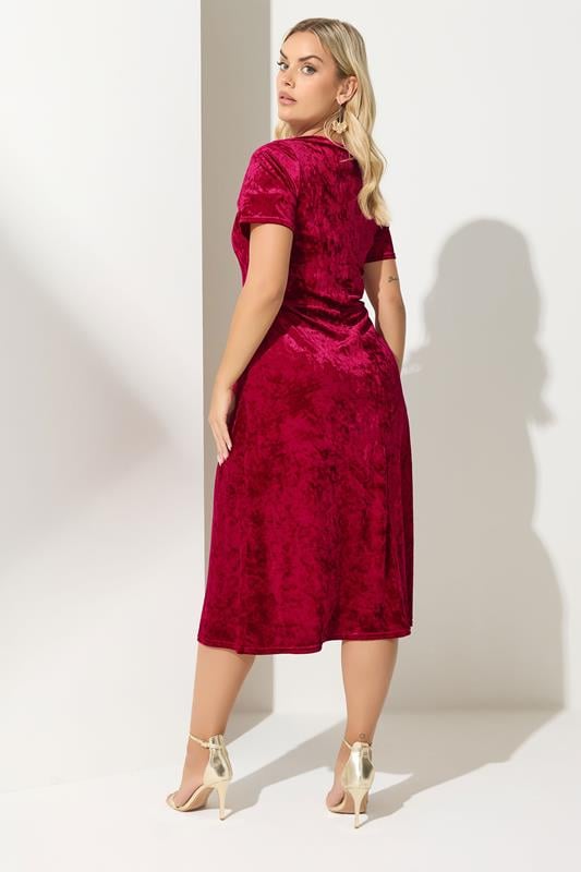 YOURS LONDON Plus Size Red Velvet Square Neck Midi Dress | Yours Clothing 2