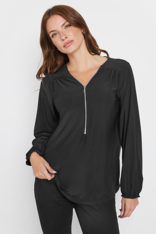 M&Co Black Zip Front Bellow Sleeve Top | M&Co 2