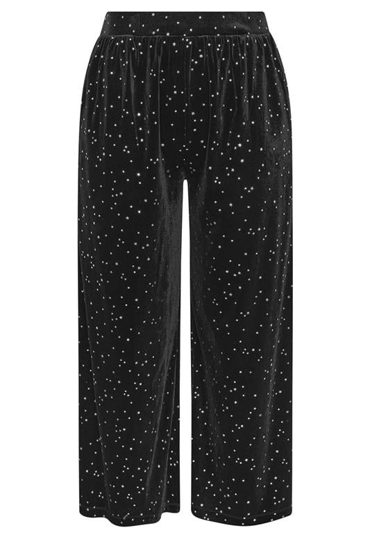 YOURS Plus Size Black Star Velour Wide Leg Trousers | Yours Clothing 5