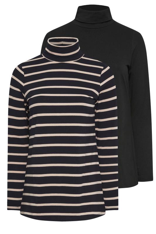 YOURS 2 PACK Curve Black & Natural Stripe Turtle Neck Tops | Yours Clothing 7