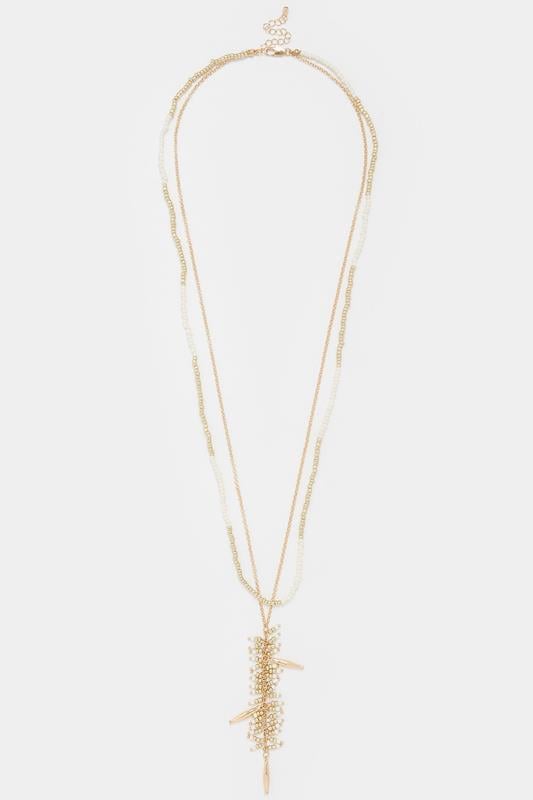 Gold Tone Beaded Longline Necklace