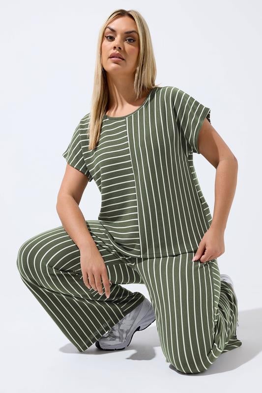 LIMITED COLLECTION Curve Khaki Green Stripe Tee
