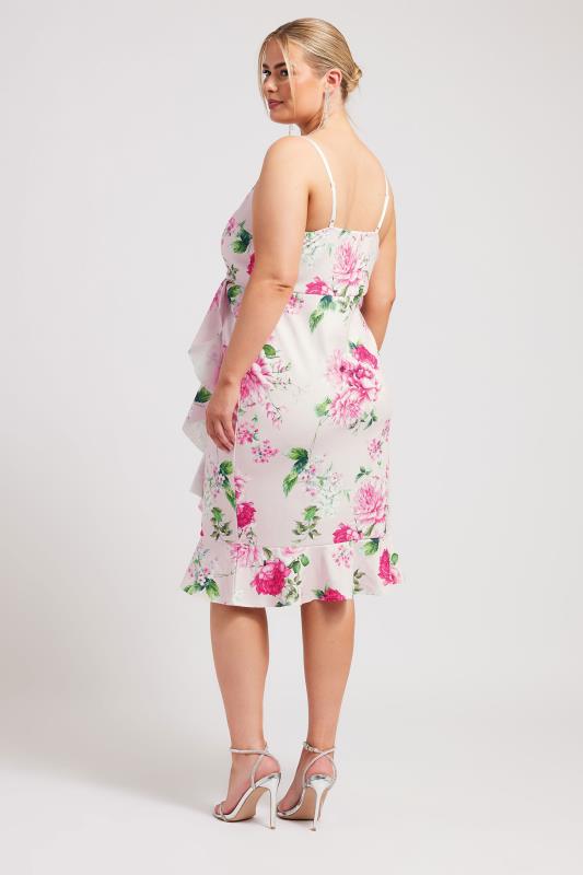 YOURS LONDON Plus Size Pink Floral Print Ruffle Midi Dress | Yours Clothing 3