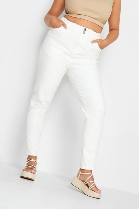 Plus Size  YOURS Curve White Stretch Elasticated Waist MOM Jeans