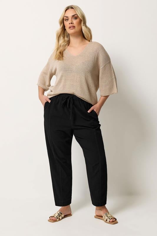  YOURS Curve Black  Cool Cotton Barrel Leg Trousers