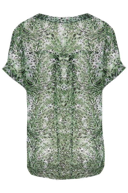 YOURS Plus Size Khaki Green Animal Print Half Placket Shirt | Yours Clothing 7
