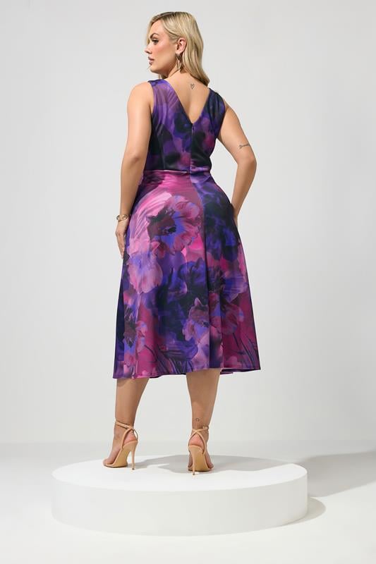 YOURS LONDON Plus Size Purple Abstract Print Skater Dress | Yours Clothing 2