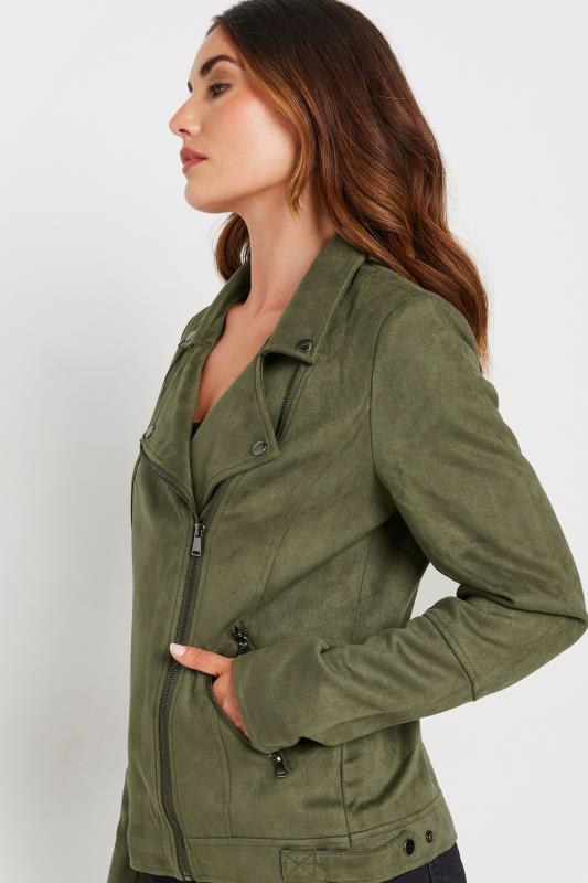 LTS Tall Olive Green Faux Suede Biker Jacket | Long Tall Sally 5