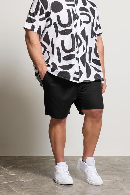 BadRhino Big & Tall Black Cotton Linen Mix Shorts