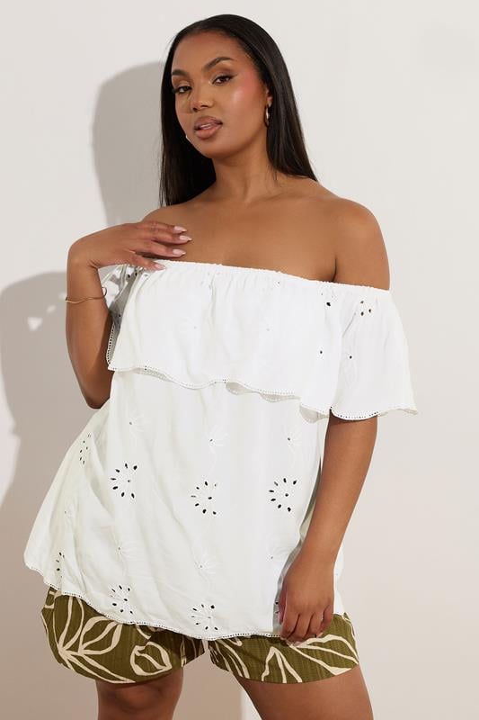 Plus Size  YOURS Curve White Broderie Anglaise Bardot Top