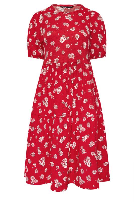 YOURS Plus Size Red Daisy Tiered Midi Dress | Yours Clothing 5