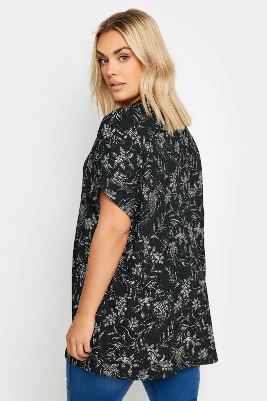 YOURS Plus Size Black Leaf Print Short Sleeve Shirt | Yours Clothing 3