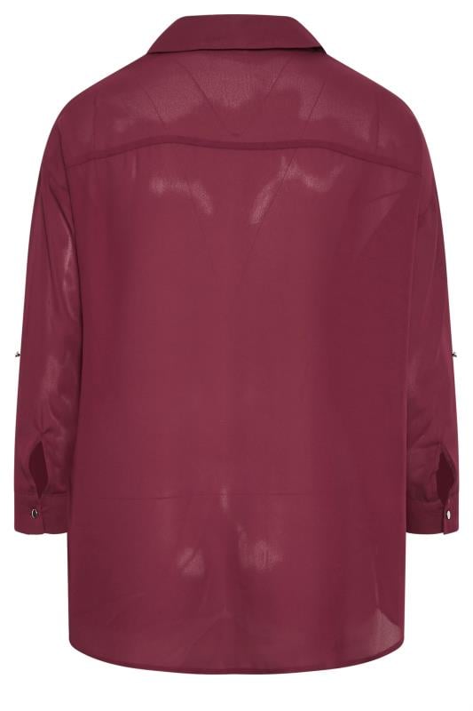YOURS Plus Size Wine Red Half Placket Collared Blouse | Yours Clothing 7