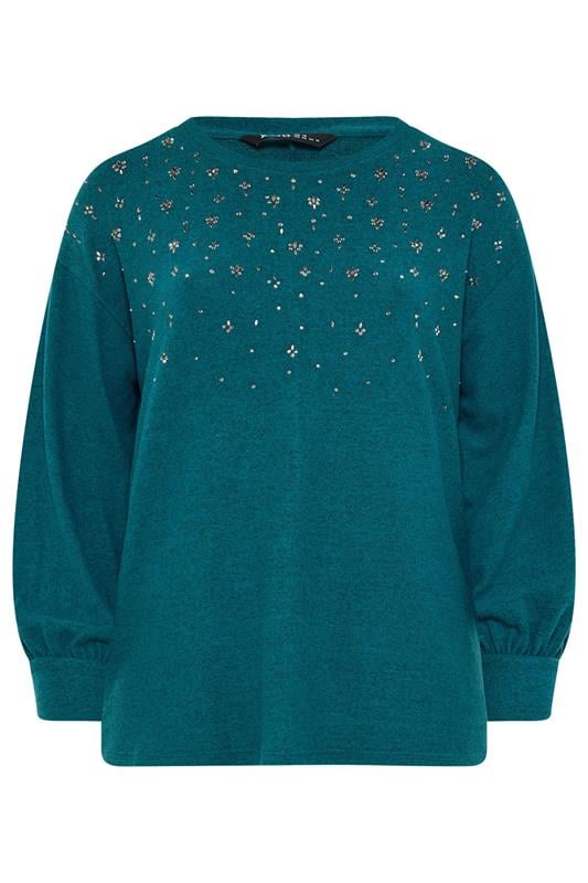 YOURS Plus Size Teal Blue Diamante Embellished Jumper | Yours Clothing 5