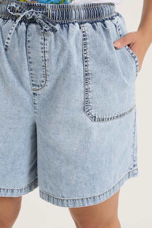 YOURS Plus Size Bleach Blue Denim Drawstring Shorts | Yours Clothing 4