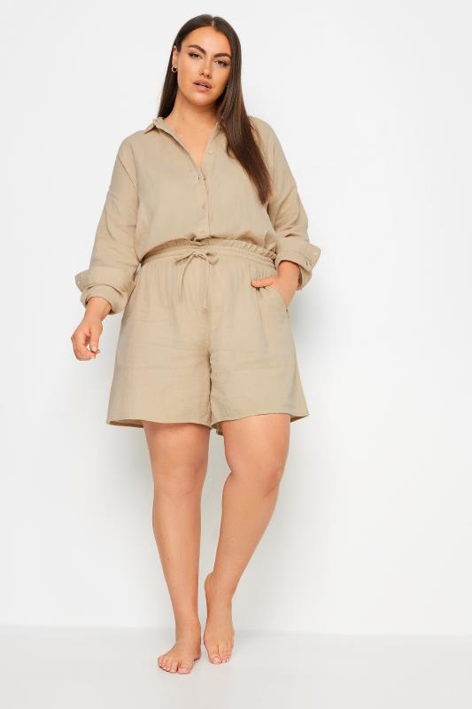 YOURS Plus Size Stone Brown Cheesecloth Shorts | Yours Clothing 4