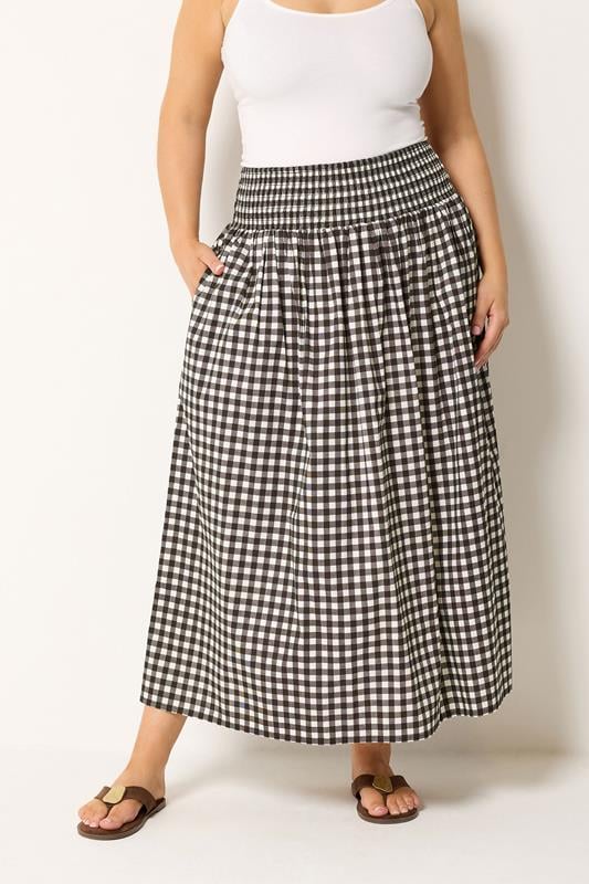 YOURS Curve Chocolate Brown Gingham Maxi Skirt