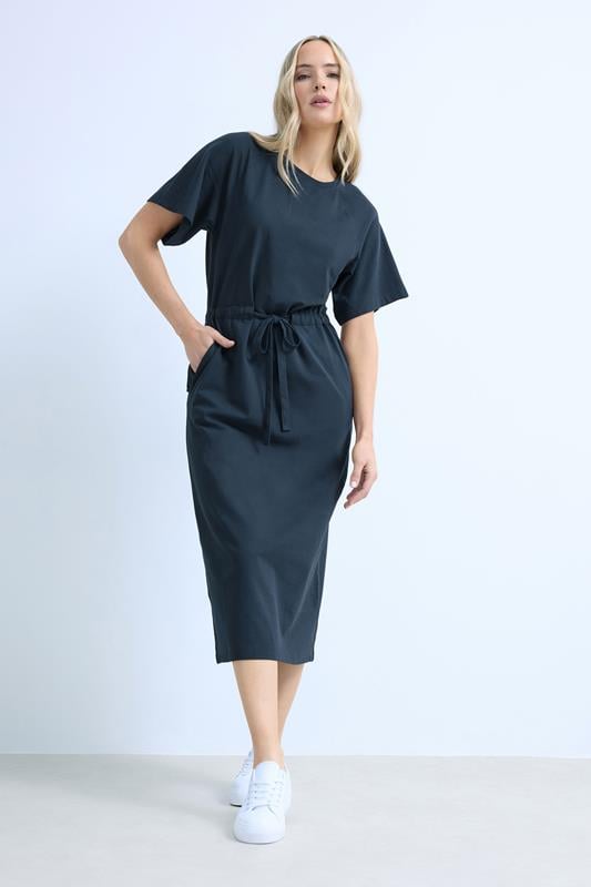LTS Tall Navy Blue Raglan Tie Waist Midi Dress