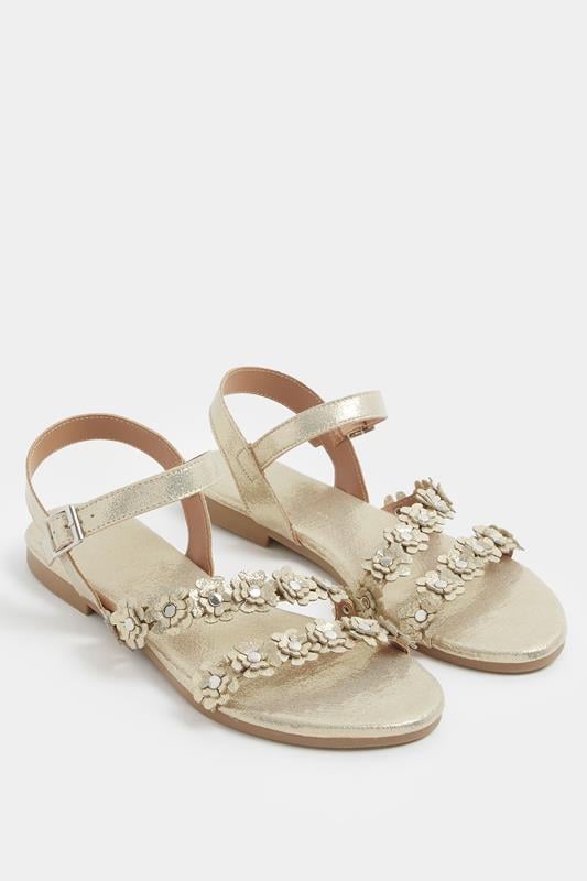  Yours Gold Ditsy Floral Sandals In Wide E Fit