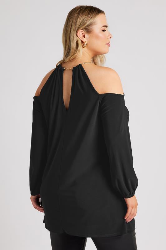 YOURS LONDON Plus Size Black Chain Detail Cold Shoulder Top | Yours Clothing  4