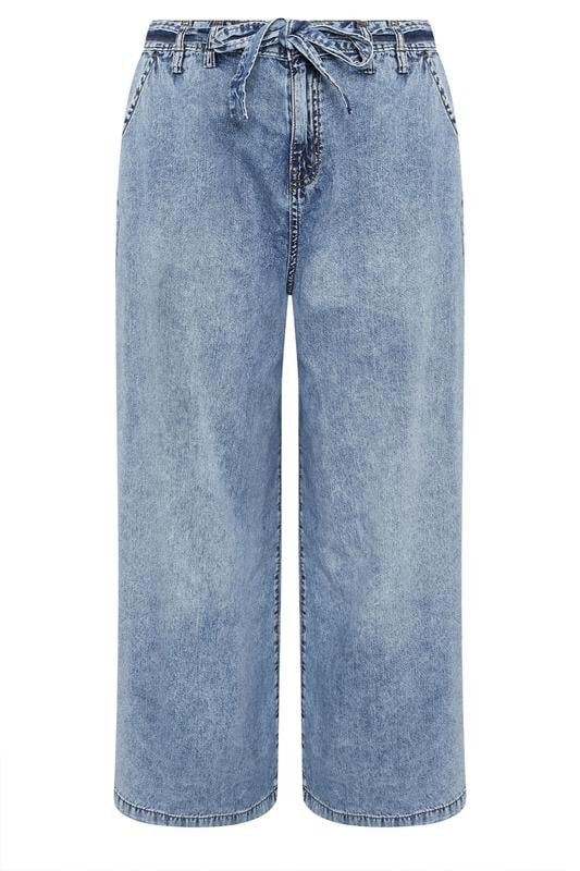 YOURS Plus Size Mid Blue Belted Wide Leg Jeans | Yours Clothing 5